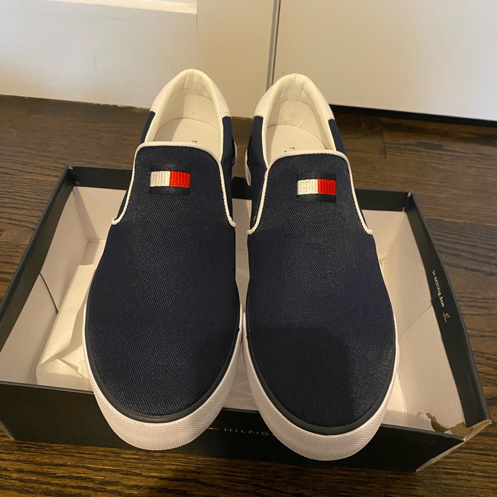 Tommy Hilfiger Navy and White Slip-On Sneakers